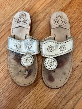 Jack Rogers Metallic Silver Whipstitched Thong Sandals